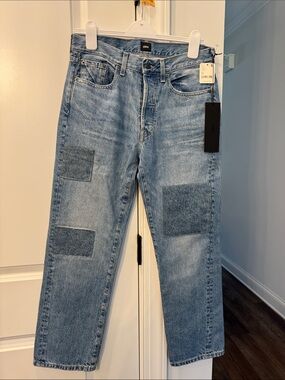 Edwin Straight Leg Jeans with Patch Details - Light Blue